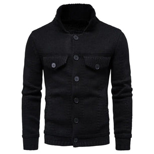 Men's Wool Turn-Down Collar Full Sleeves Single Breasted Sweater