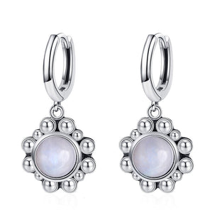 Women's 925 Sterling Silver Moonstone Wedding Hoop Earrings