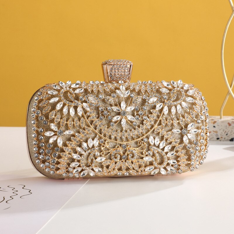 Women's Metallic Hasp Closure Luxury Hollow Out Diamond Clutch