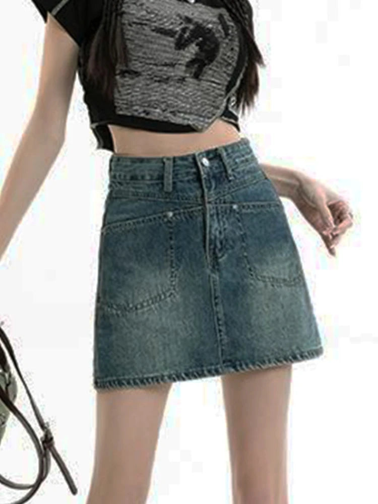 Women's Polyester High Waist Solid Pattern Casual Denim Skirts