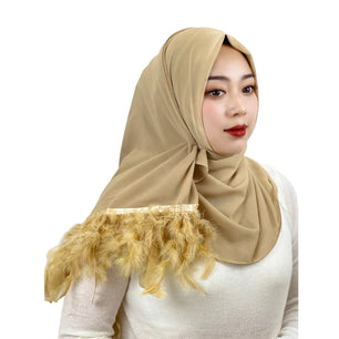 Women's Arabian Polyester Head Wrap Feather Pattern Elegant Hijabs