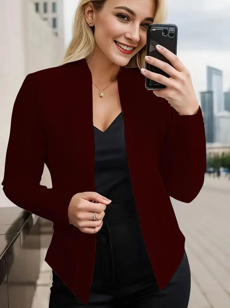 Women's Cotton V-Neck Long Sleeves Solid Pattern Casual Blazers