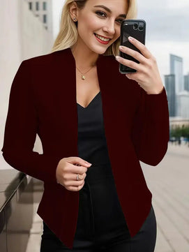 Women's Cotton V-Neck Long Sleeves Solid Pattern Casual Blazers