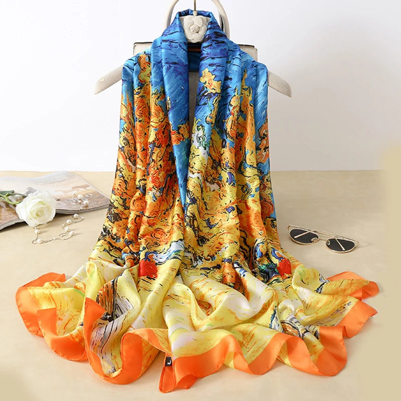 Women's Silk Neck Wrap Printed Pattern Trendy Beach Scarves