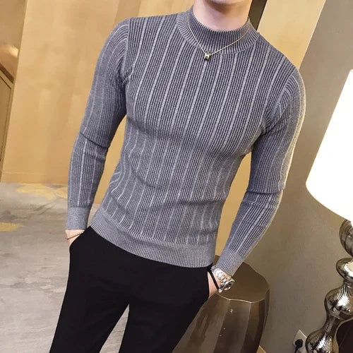 Men's Polyester Turtleneck Full Sleeves Solid Pattern Sweater