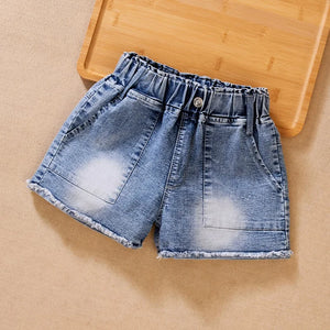 Kid's Girl Cotton Elastic Waist Closure Denim Casual Wear Shorts