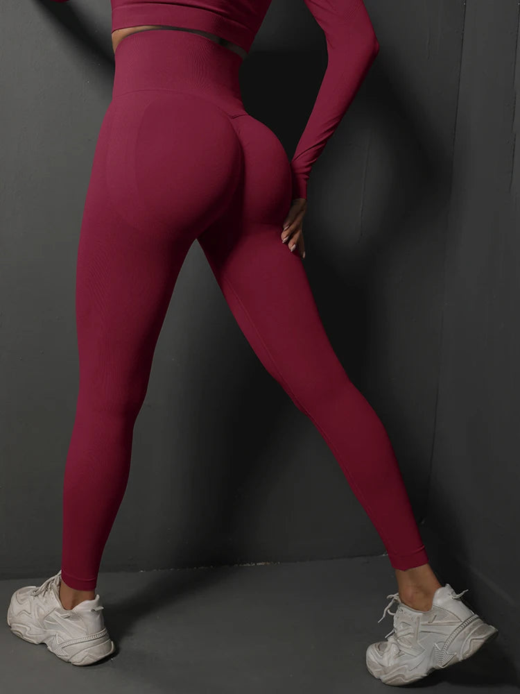 Women's Spandex High Waist Solid Pattern Push Up Fitness Leggings