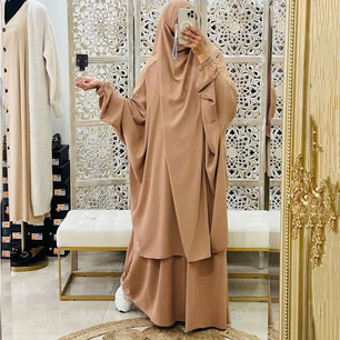 Women's Arabian Polyester Full Sleeves Solid Pattern Abaya Set