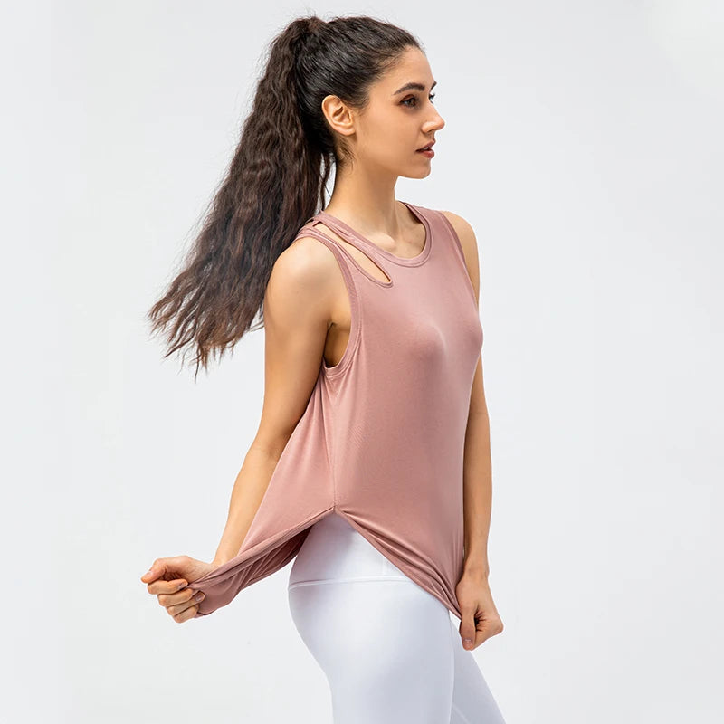 Women's Polyester O-Neck Sleeveless Fitness Yoga Workout Top