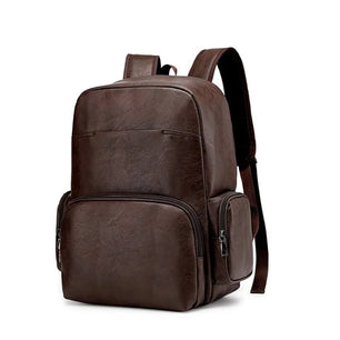 Men's PU Leather Zipper Closure Waterproof Laptop Backpack