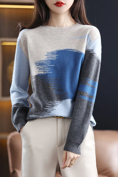 Women's Acetate O-Neck Full Sleeves Mixed Colors Pattern Sweater