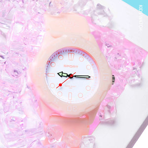 Kid's Rubber Frame Round Shaped Buckle Clasp Trendy Quartz Watch