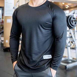 Men's Polyester Long Sleeve Pullover Closure Sportswear T-Shirt