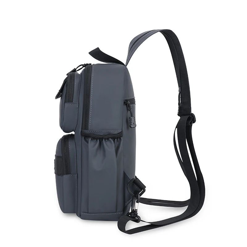 Men's Nylon Zipper Closure Slot Pocket Messenger Casual Backpack