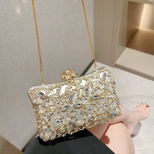 Women's Metallic Hasp Closure Rhinestone Trendy Wedding Clutch