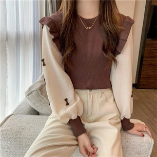 Women's Polyester O-Neck Long Sleeves Solid Pattern Sweater