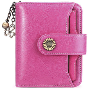 Women's Genuine Leather Zipper Hasp Closure Card Holder Wallet