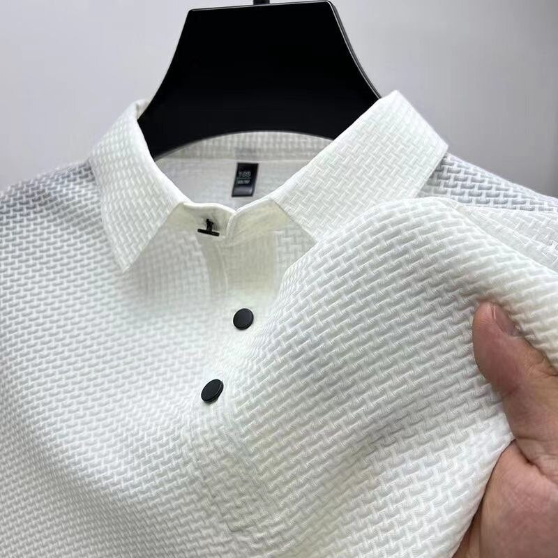 Men's Polyester Turn Down Collar Short Sleeves Casual T-Shirt