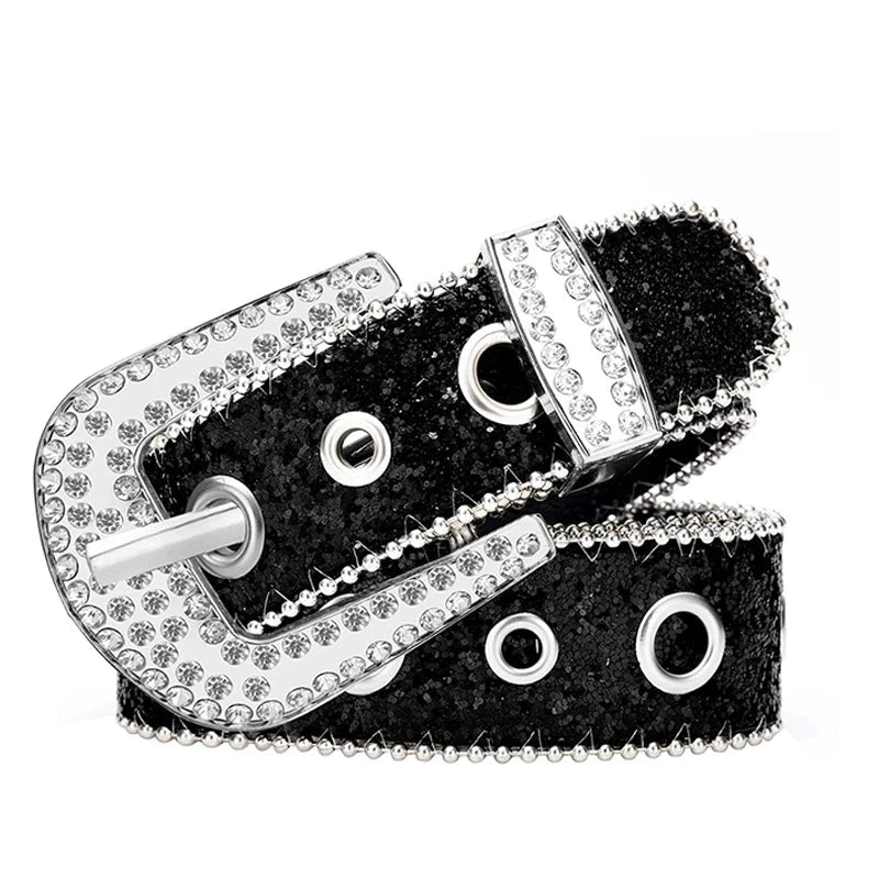 Men's PU Metal Buckle Rhinestone Pattern Trendy Strap Belts