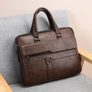 Men's PU Leather Zipper Closure Solid Pattern Elegant Shoulder Bag