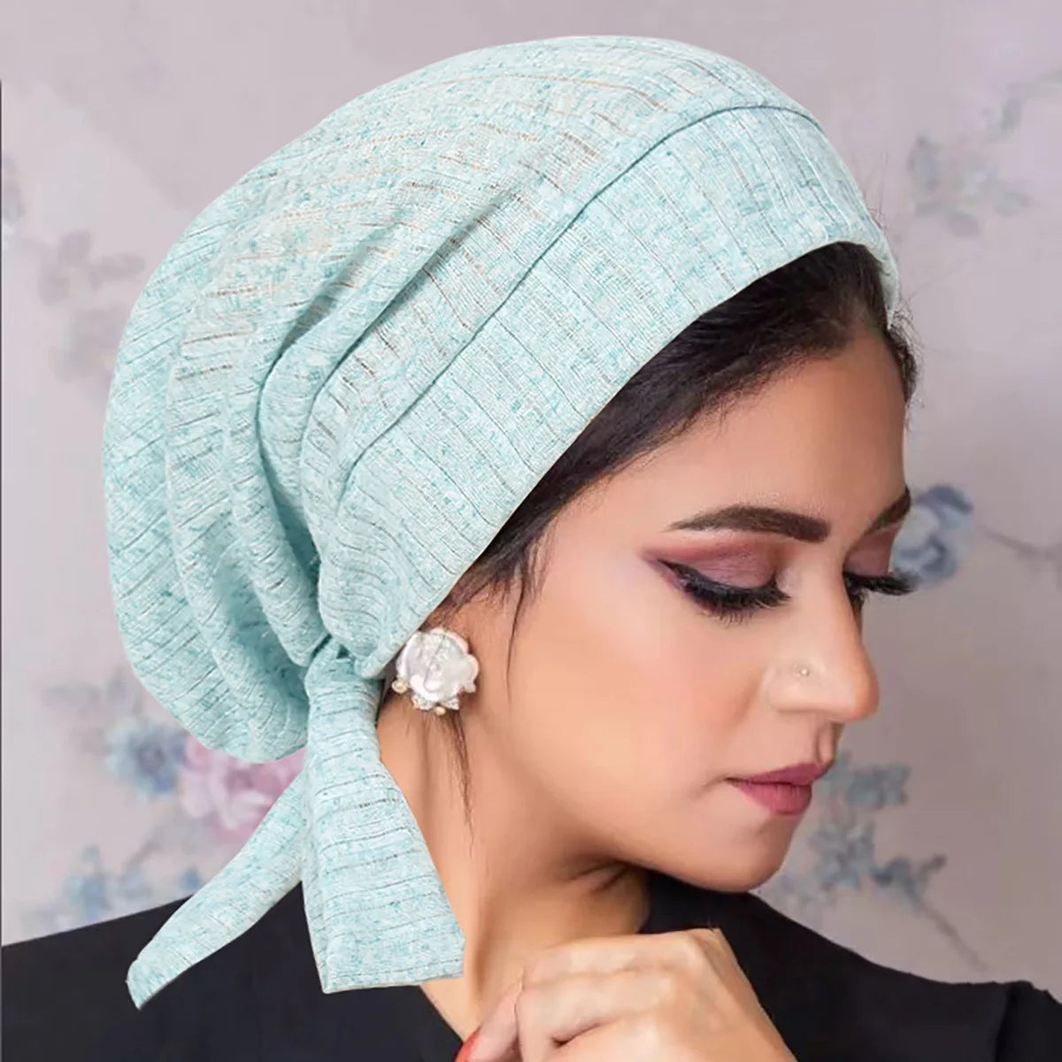 Women's Arabian Polyester Headwear Solid Pattern Turban Hijabs