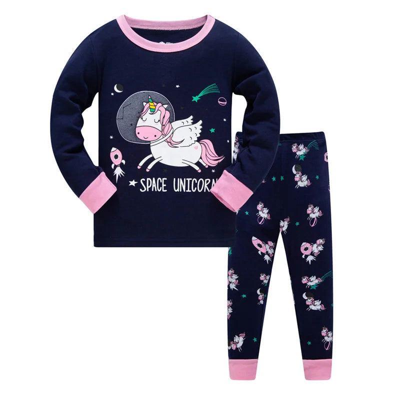 Kid's Girl Spandex O-Neck Long Sleeve Trendy Sleepwear Pajama Set