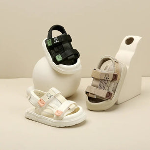 Baby's Round Open Toe Patchwork Pattern Hook Loop Closure Sandals