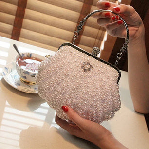 Women's Felt Pearl Pattern Rhinestone Classic Wedding Clutch