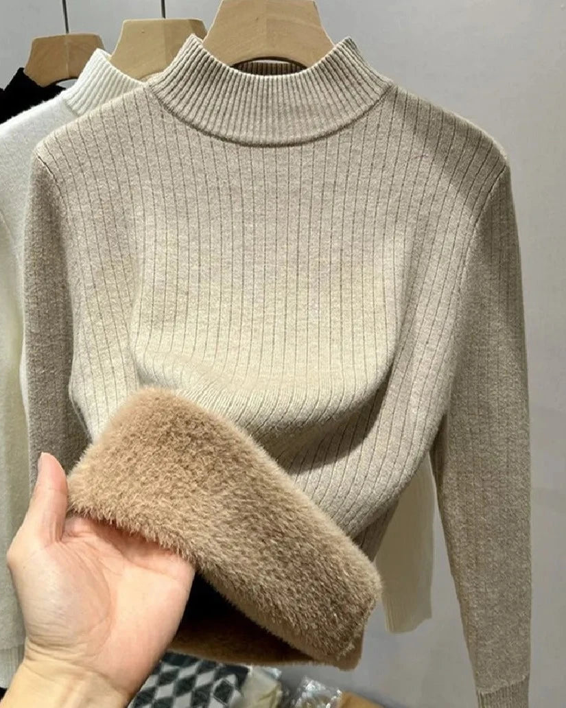 Women's Acrylic High-Neck Long Sleeve Pullover Casual Sweater