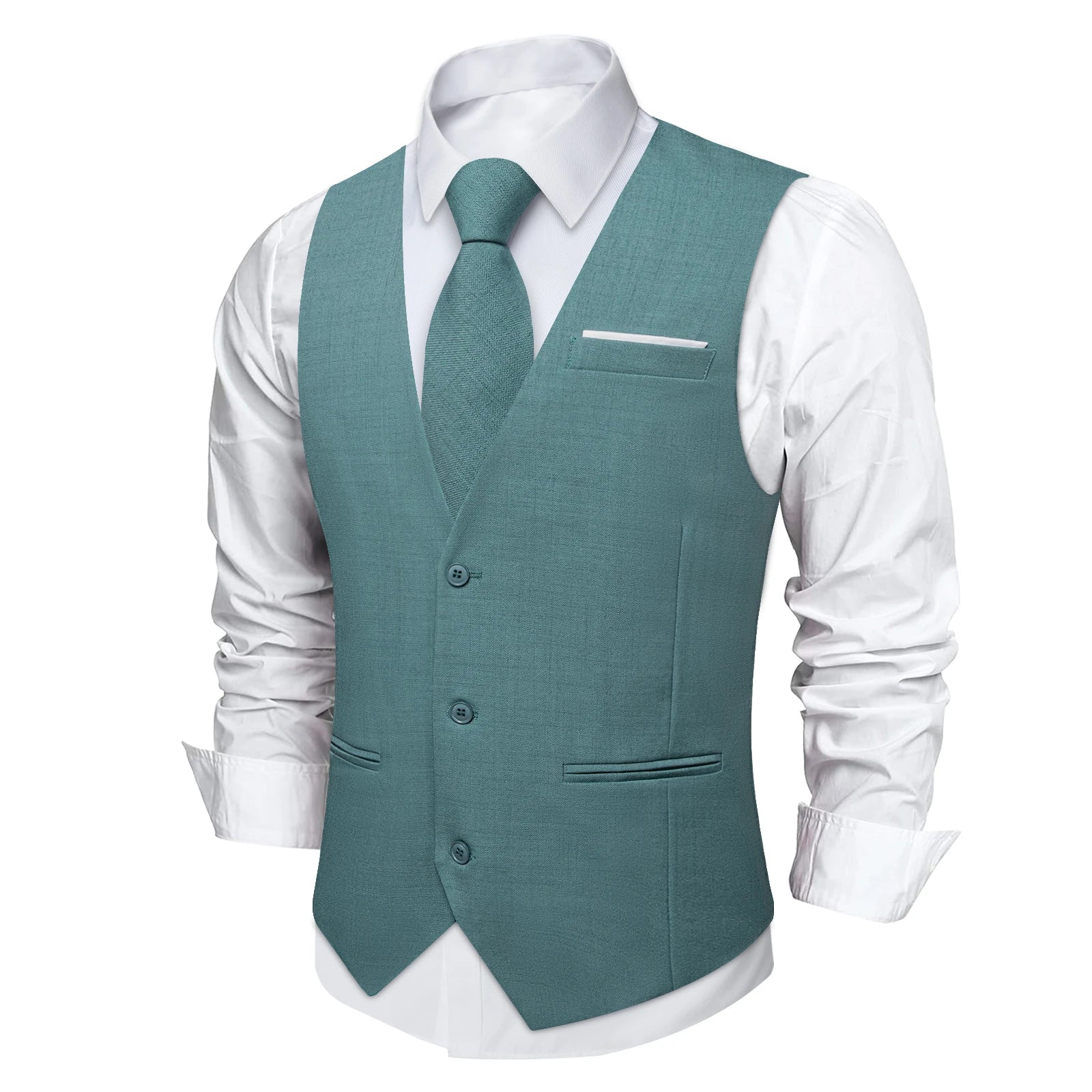 Men's Cotton V-Neck Sleeveless Plain Single Breasted Formal Vests