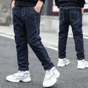 Kid's Cotton Mid Waist Elastic Closure Casual Wear Denim Pants