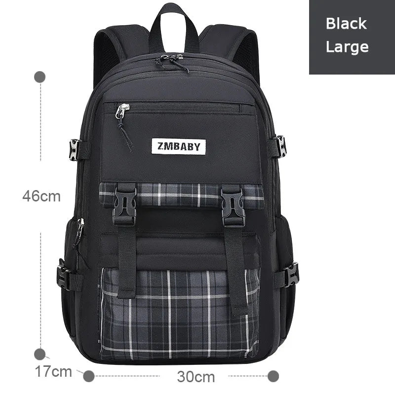 Kid's Canvas Zipper Closure Plaid Pattern Trendy School Backpack