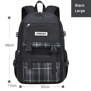 Kid's Canvas Zipper Closure Plaid Pattern Trendy School Backpack