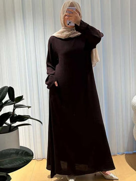 Women's Arabian Polyester Full Sleeves Solid Pattern Long Dress