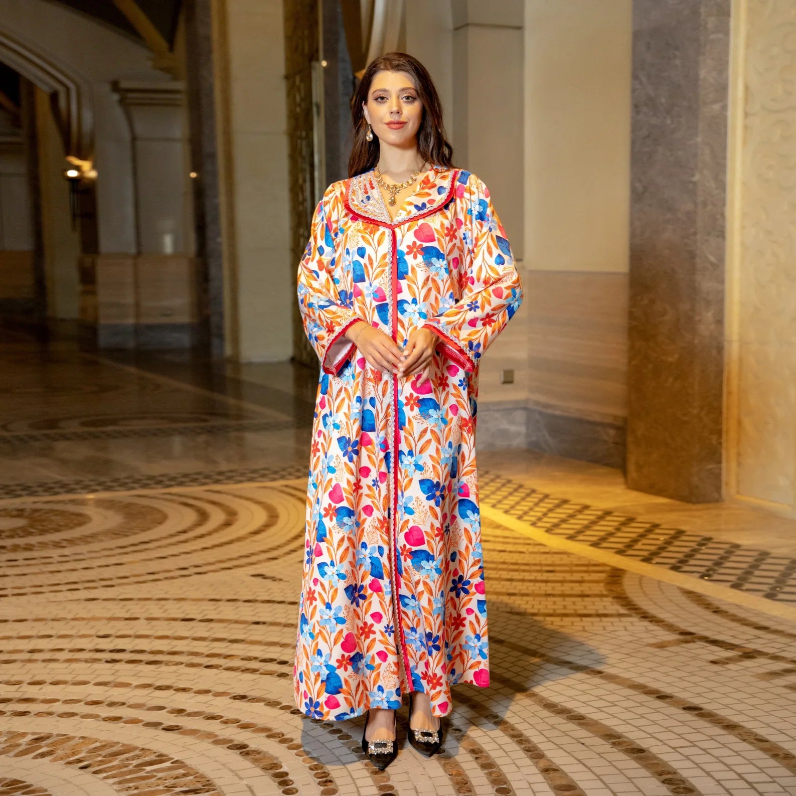 Women's Arabian Polyester Full Sleeve Printed Pattern Casual Dress