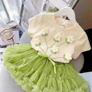 Baby Girl's Polyester Short Sleeves Pleated Pattern Party Dress