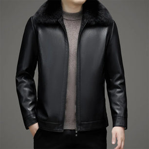 Men's Polyester Turn-Down Collar Long Sleeve Solid Pattern Jacket