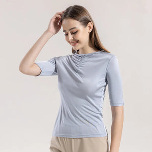 Women's Silk O-Neck Short Sleeve Solid Pattern Elegant Tops