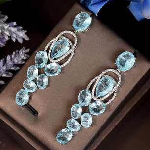 Women's Copper Cubic Zirconia Trendy Bridal Wedding Drop Earrings