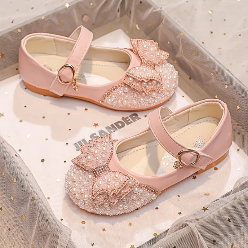 Kid's Girl PU Round Toe Buckle Strap Closure Rhinestone Shoes