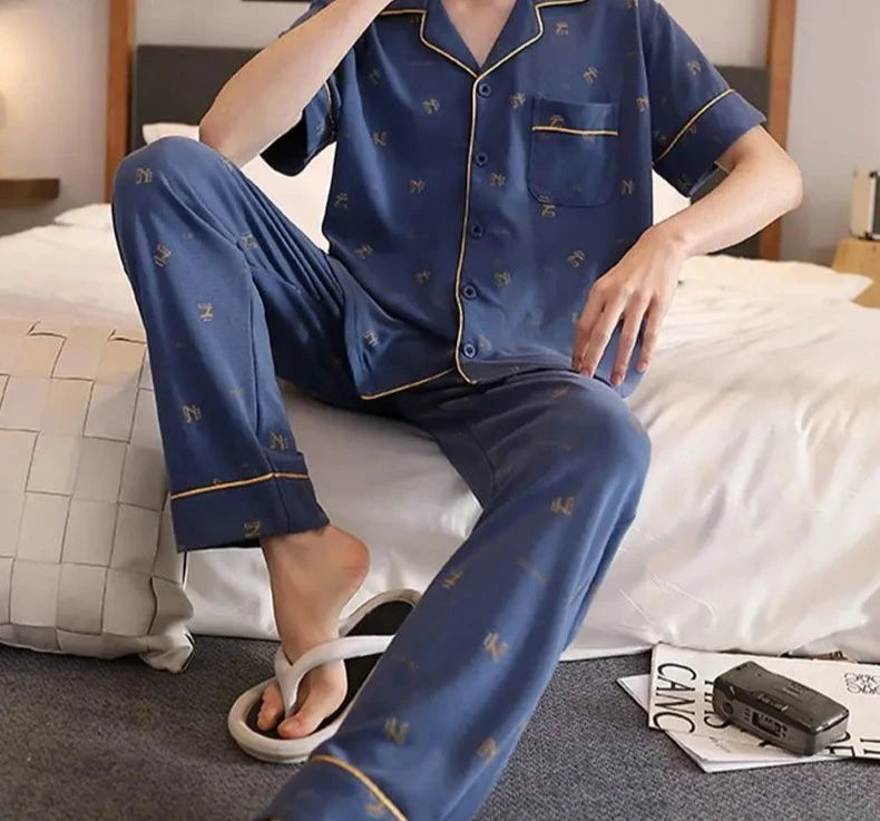 Men's Cotton Turn-Down Collar Short Sleeves Sleepwear Pajamas Set