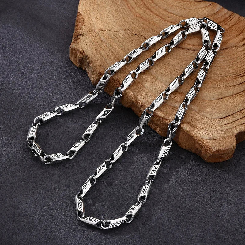 Men's 100% 925 Sterling Silver Link Chain Geometric Necklace