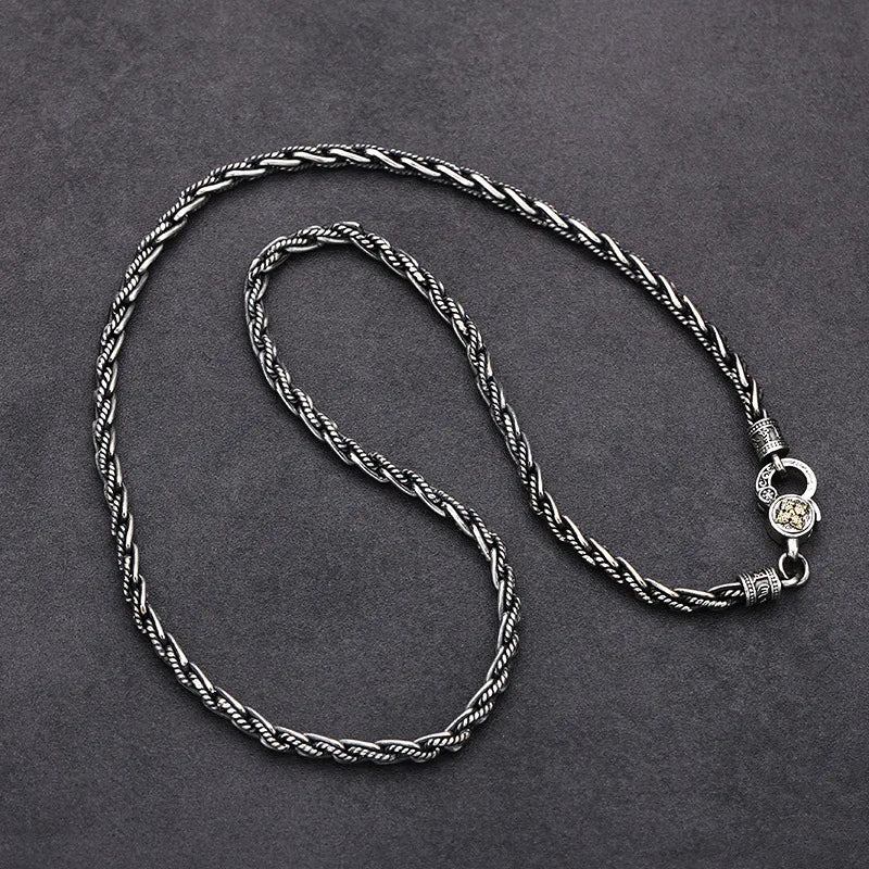 Men's 925 Sterling Silver Link Chain Geometric Pattern Necklace