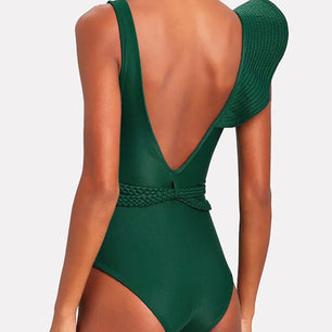 Women's Polyester V-Neck One-Piece Plain Sexy Bathing Swimwear