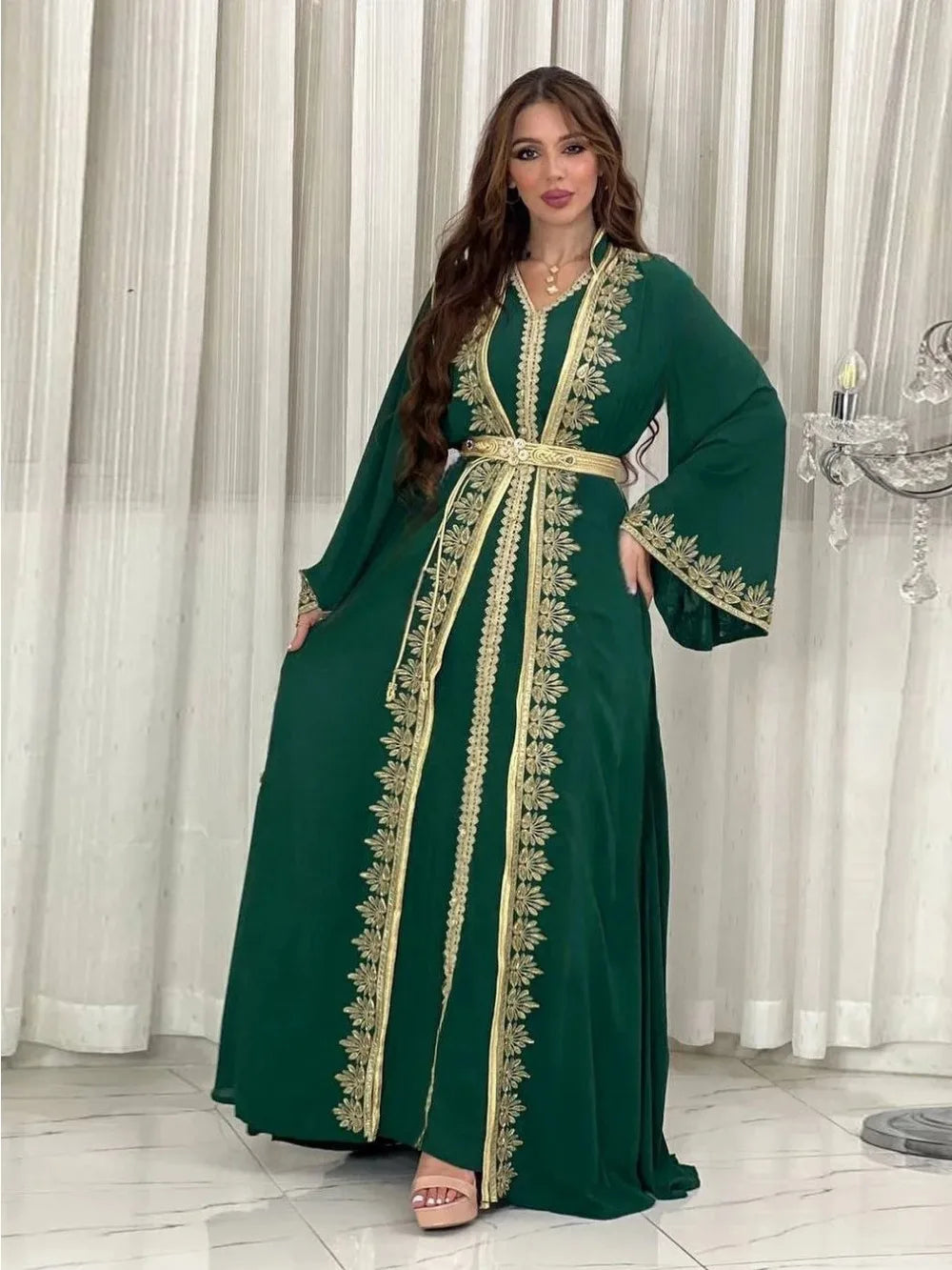 Women's Arabian Polyester Full Sleeves Embroidery Pattern Dress