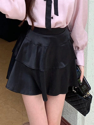 Women's Polyester Elastic High Waist Solid Pattern Casual Skirts