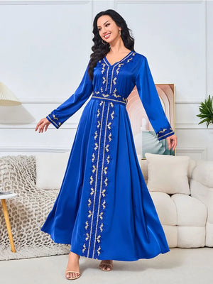 Women's Arabian Polyester Full Sleeves Embroidery Pattern Dress