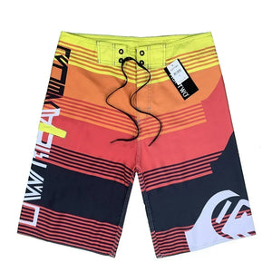 Men's Microfiber Drawstring Closure Striped Swimwear Beach Shorts