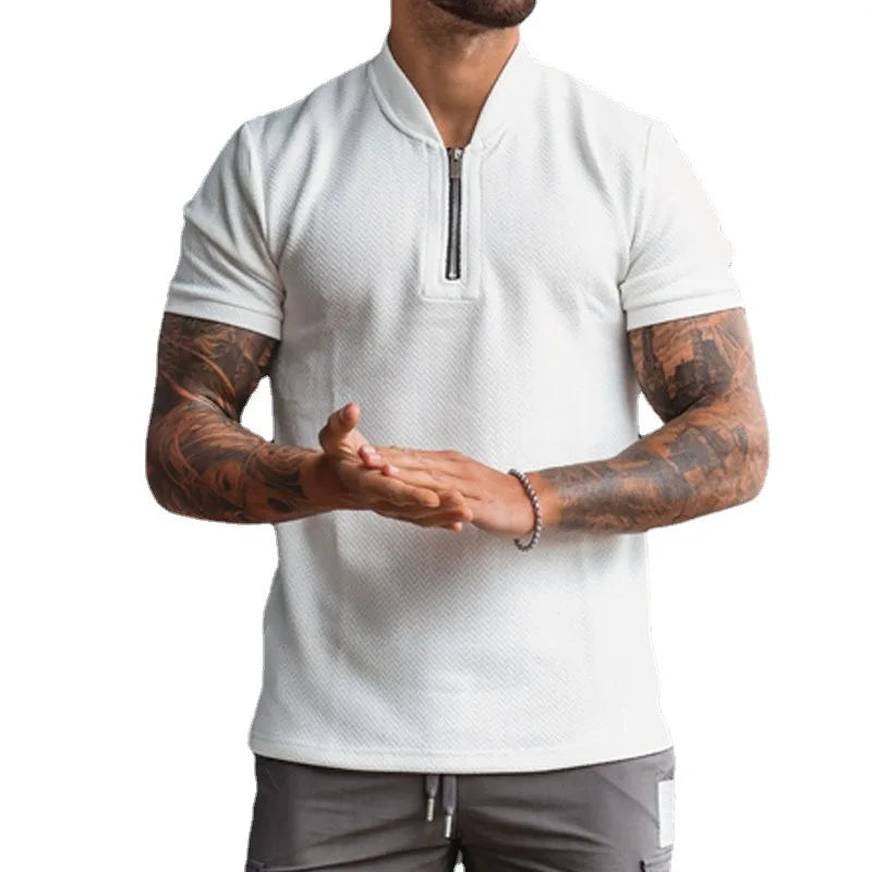 Men's Polyester V-Neck Short Sleeves Quick Dry Gym Sports T-Shirt