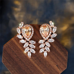 Women's Copper Cubic Zirconia Trendy Bridal Wedding  Stud Earrings